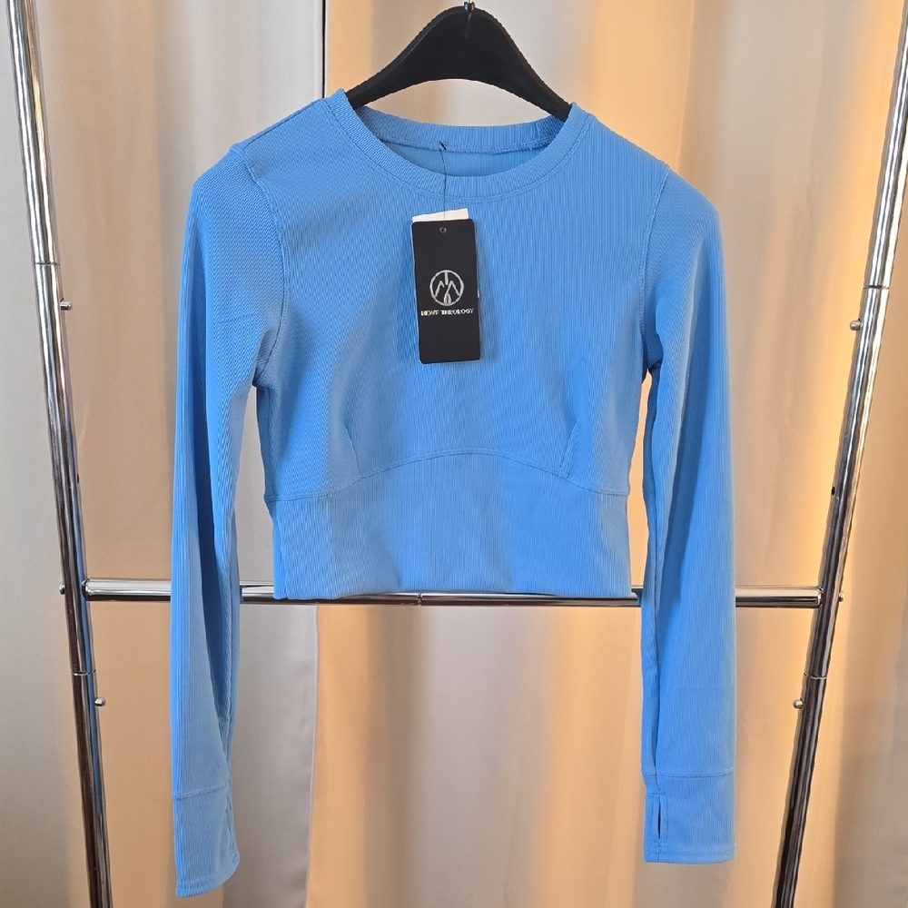 Blue Long Sleeve Crop Top